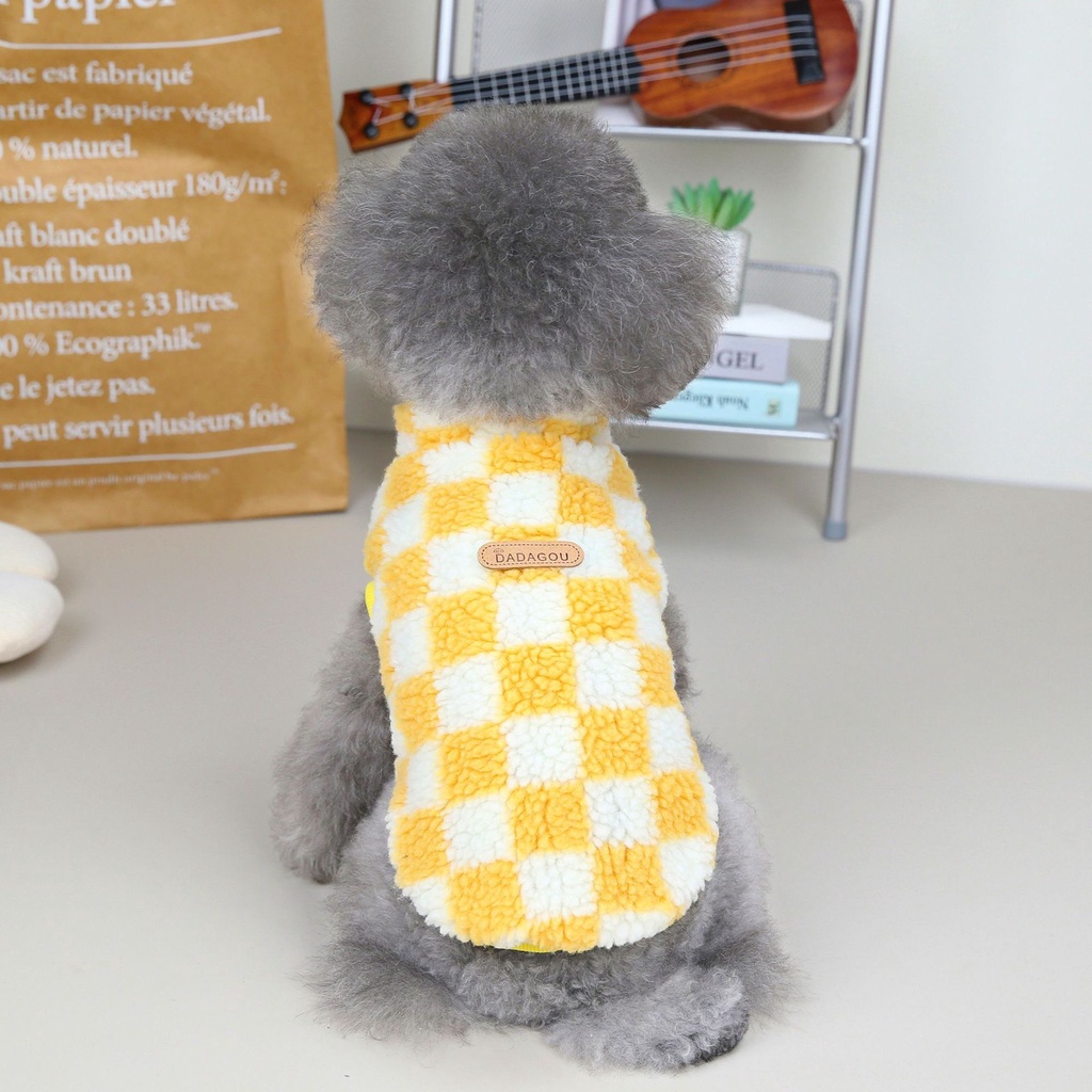 Áo khoác lông cừu họa tiết kẻ caro cho thú cưng cao cấp - Áo giữ ấm cho chó mèo 2 lớp mềm mại thoải mái