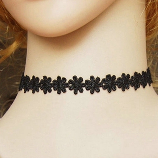 Vòng cổ choker dây bện màu đen mặt hoa cúc phong cách vintage cho nữ