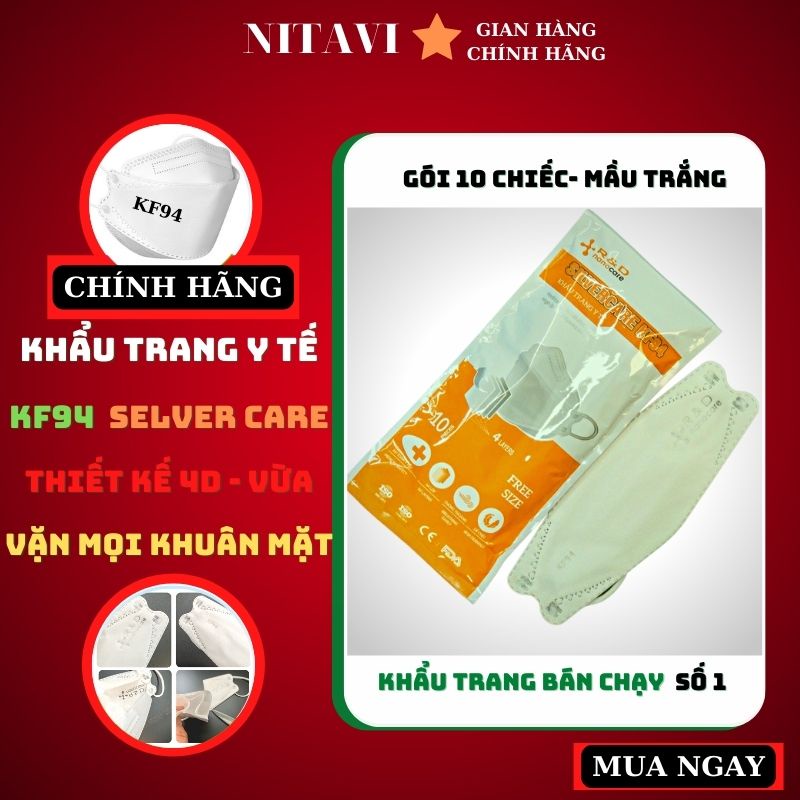 Khẩu Trang KF94 y tế 4D SELVER CARE Màu Trắng chống bụi mịn kháng khuẩn hàng cao cấp