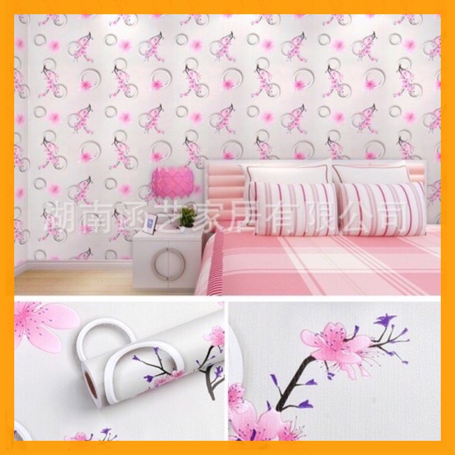 10m Giấy Dán Tường Sẵn Keo Hoa Đào (dài 10m x rộng 45cm /cuộn), decal trang trí tường đẹp.