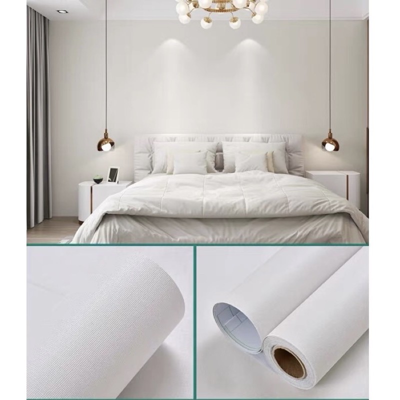 Giấy dán tường Màu trắng sẵn keo_decal dán tường dài 10 mét rộng 45cm