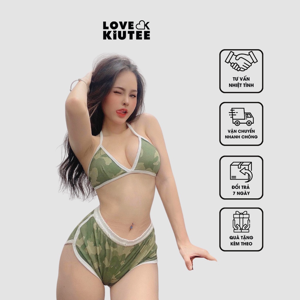 Nguyên bộ áo quần họa tiết áo Bralette cột cổ và quần Booty Short ngắn LOVEKIUTEE