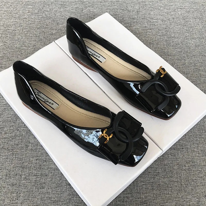 Giày Búp Bê Da Bóng Mũi Vuông Đế Mềm Thoải Mái Dễ Phối Đồ Thời Trang Xuân Thu 2022 Size 32-44