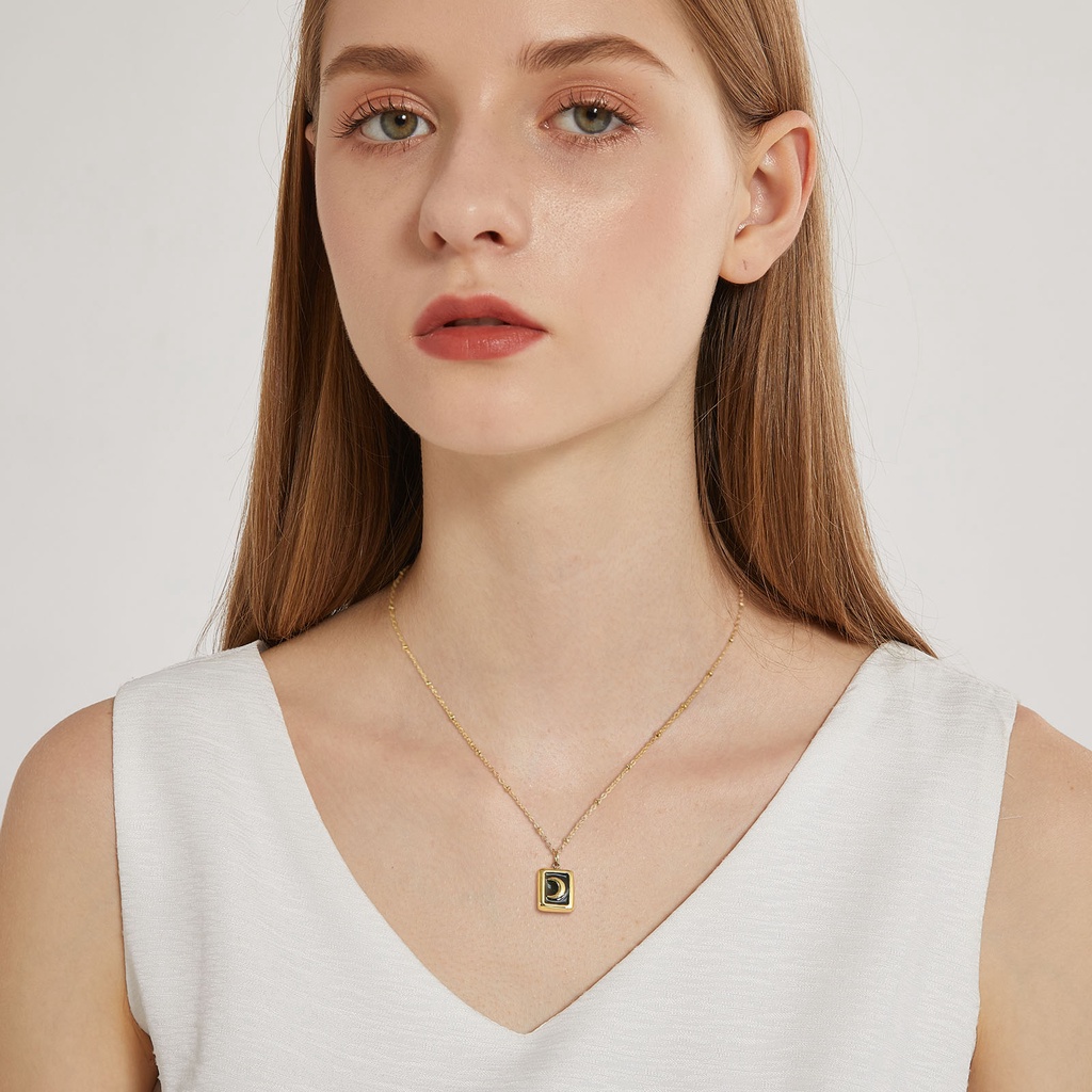 Vnox Vòng cổ Mặt Trăng Tráng Men Màu Vàng Kim Tráng Men