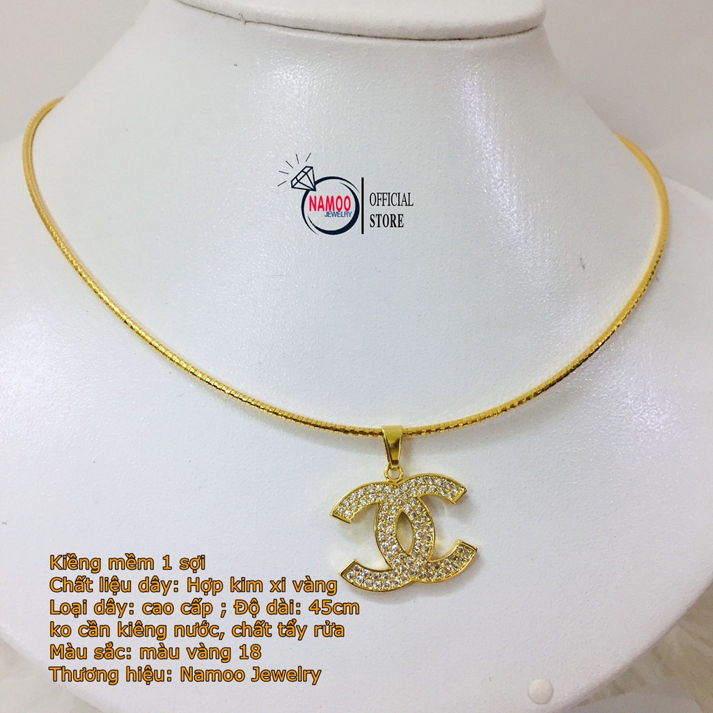 Kiềng Cổ Mạ Vàng Mặt Đính Đá V669, Kiềng Mềm Dài 45cm Cùng Mặt Dây Chuyền Titan Đính Đá Bền Màu Namoo Jewelry