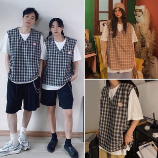 Áo gile kẻ caro logo form to unisex chất thô