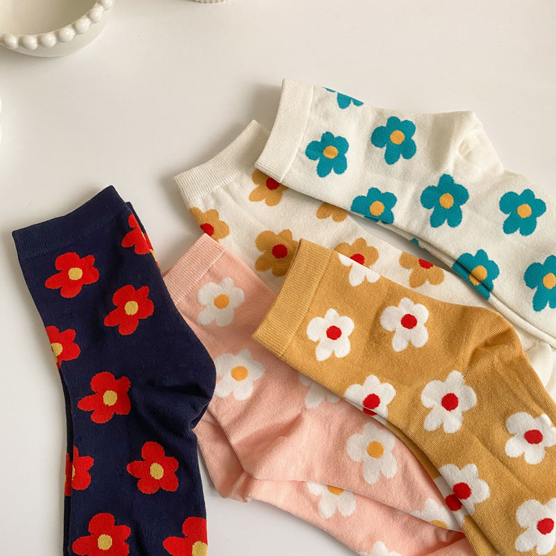 Vớ Cotton Dài Họa Tiết Hoa Phong Cách Hàn Quốc Cho Nữ