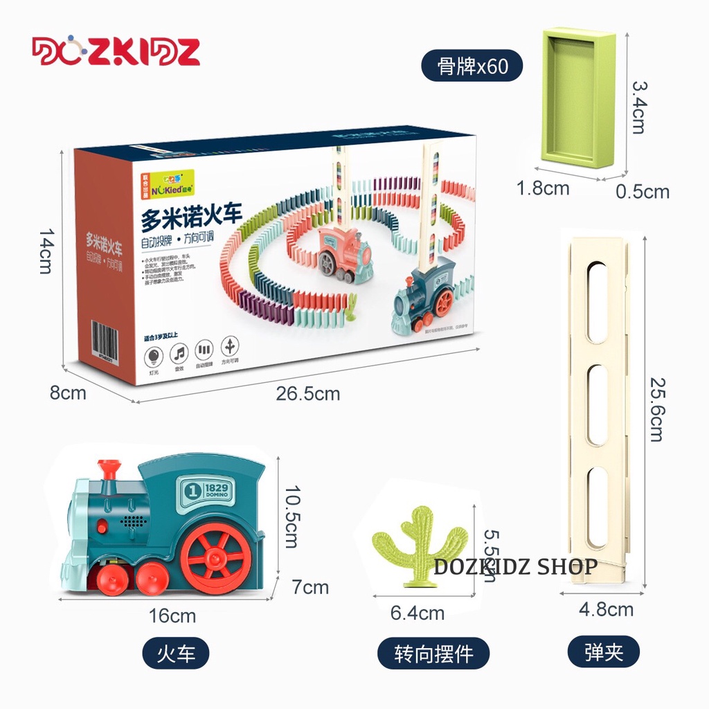 Đồ chơi thông minh, bộ tàu hỏa domino 60 thanh, chạy bằng pin, đồ chơi mô hình cho bé từ 2 tuổi trở lên Dozkidz