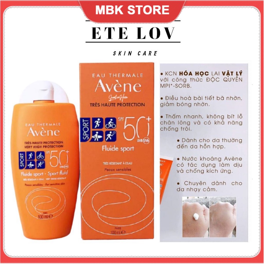 Kem chống nắng  AVÈNE Sort Fluid SPF50+, Kem chống nắng an toàn hiệu quả  làm dịu và chống kích ứng cho da mẫn cảm.