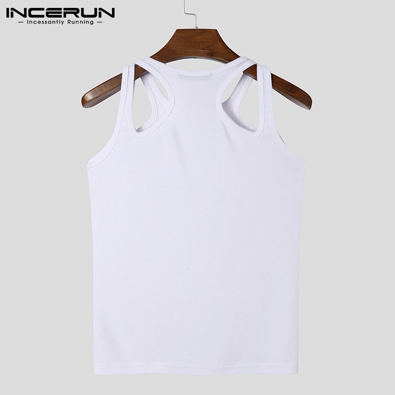 Áo ba lỗ nam INCERUN dệt kim ôm dáng màu trơn không tay tập gym thường ngày