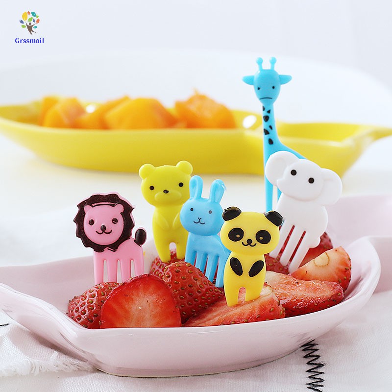 Mini Fruit Fork Sign Cartoons Toothpick Animal Farm Lunch Children Dinner Bags