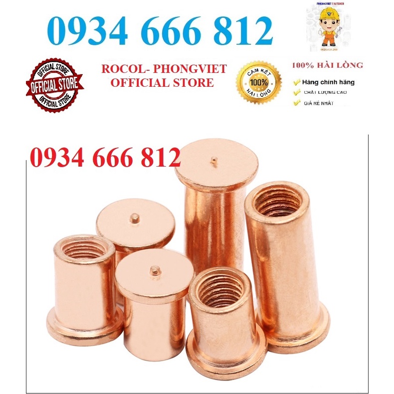 Combo 50c ecu hàn chập hàn nổ M3x6, M3x8,M3x10,M3x12,M3x16,M3x20 thép mạ đồng