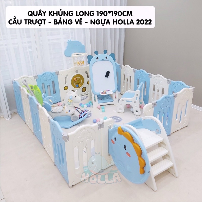 Quây Khủng Long 190*190cm Cầu Trượt + Bảng Vẽ + Ngựa Holla 2022