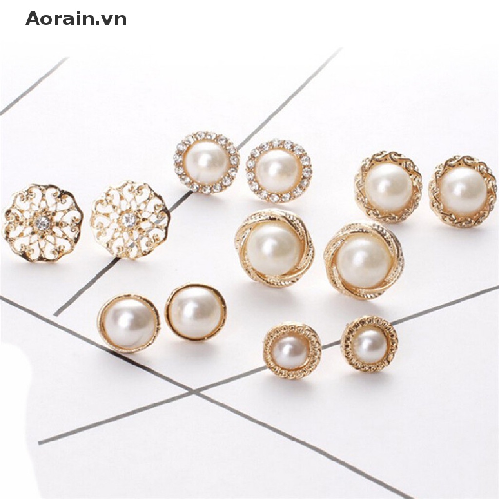 Bộ 6 Đôi Bông Tai Ngọc Trai Nhân Tạo Thời Trang