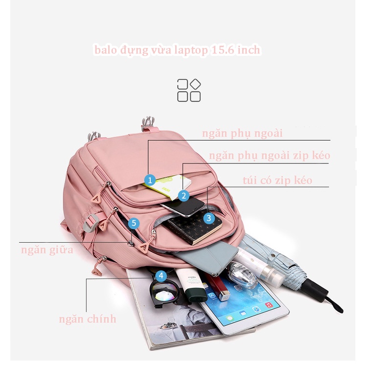 Balo nữ đi học đựng vừa laptop 15.6 inch vải dù cao cấp màu pastel thời trang unisex 9423
