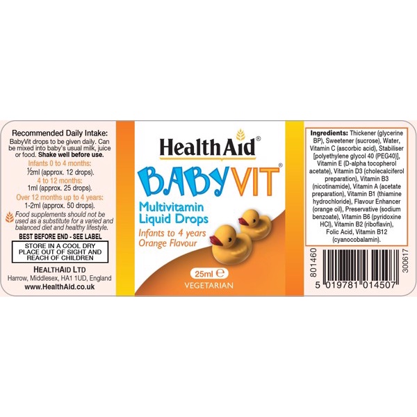 BabyVit Multivitamin Liquid Drops HealthAid Bổ Sung Vitamin Và Khoáng Chất Chất Cần Thiết Cho Trẻ 🎉 Cobo_Pharmacy
