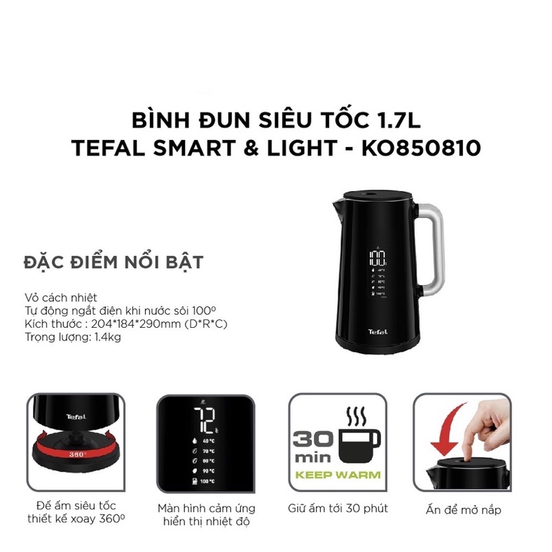 Bình đun siêu tốc Tefal Smart & Light KO850810 1.7L