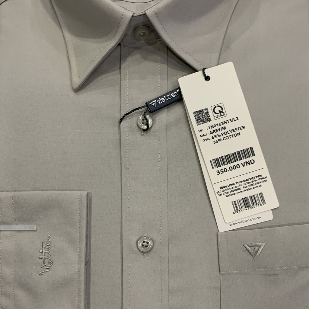 Áo sơ mi việt tiến dài tay màu xám lạt