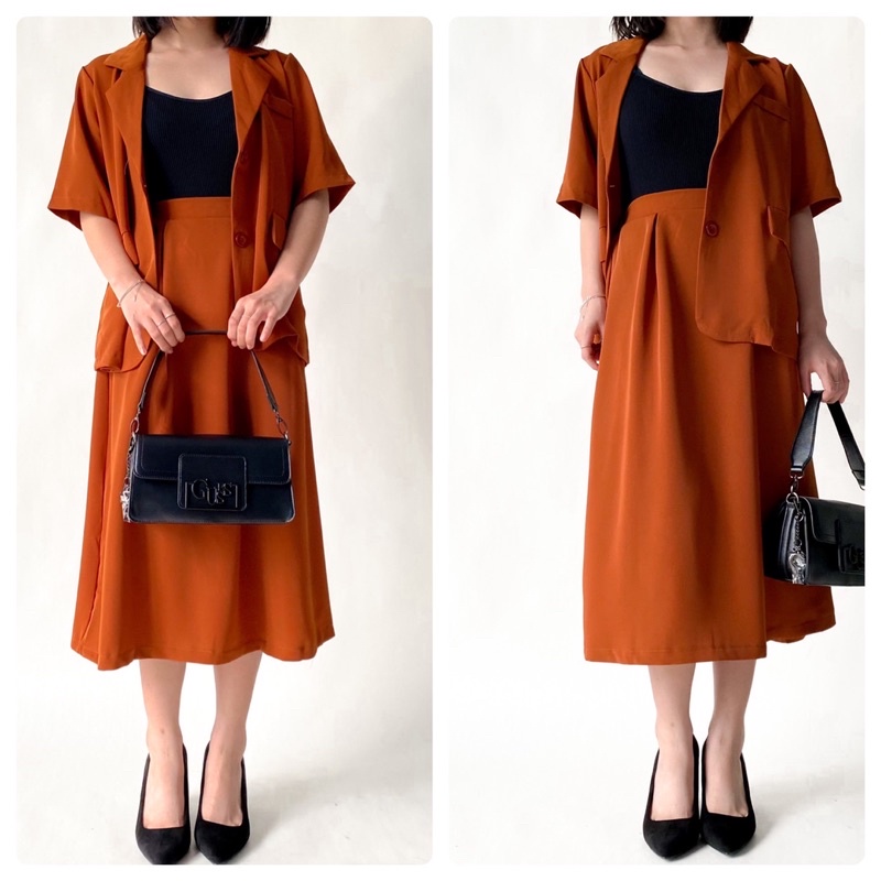 Set thời trang áo khoác lửng + chân váy dài