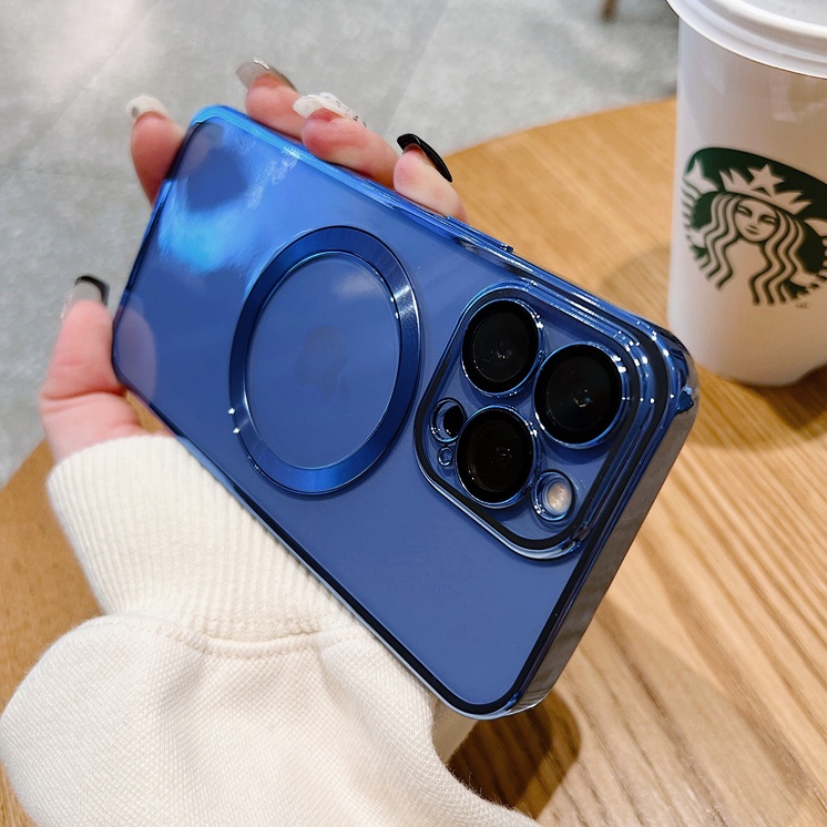 Ốp Điện Thoại Dẻo Trong Suốt Mạ Màu Sang Trọng Kèm Giá Đỡ Từ Tính Cho IPhone 13 Pro 12 Mini 11 Pro Max