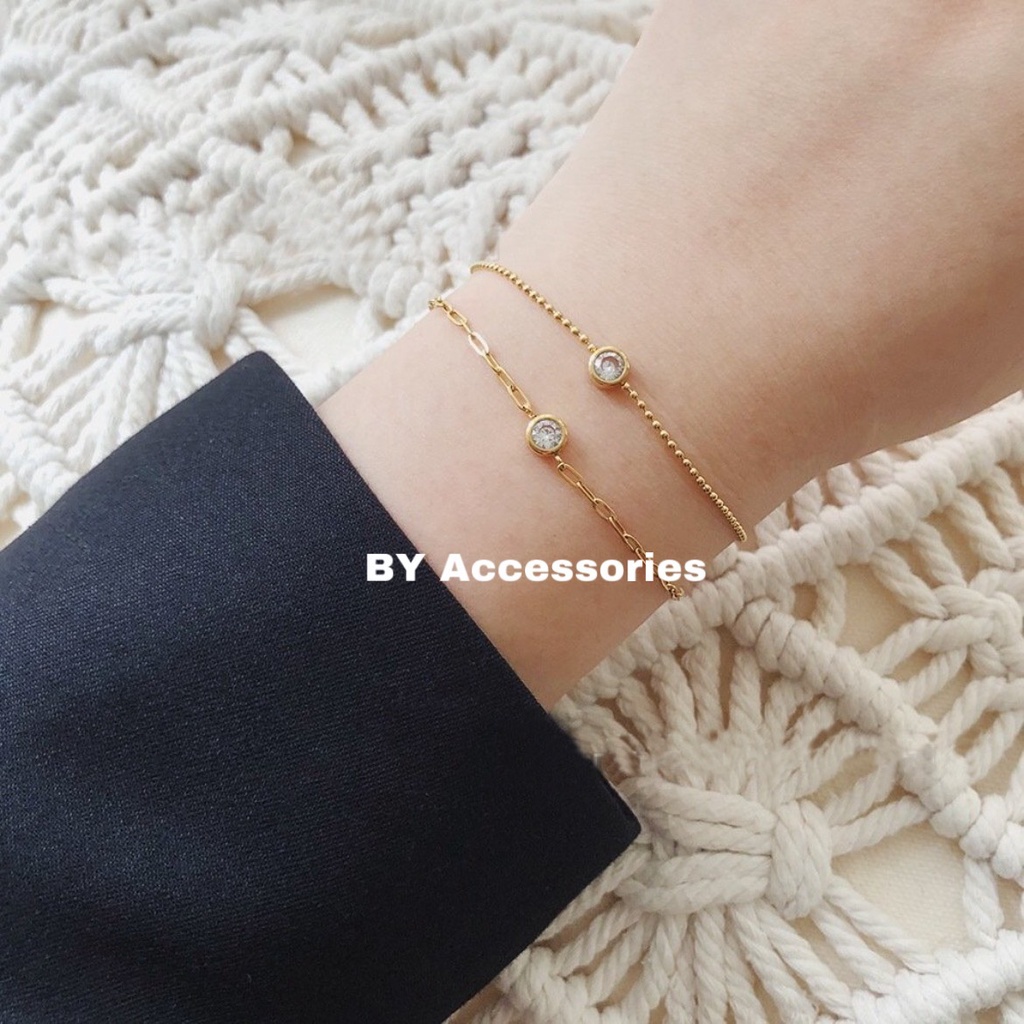 Lắc tay titan dây xích phối đá tròn không gỉ WB2208