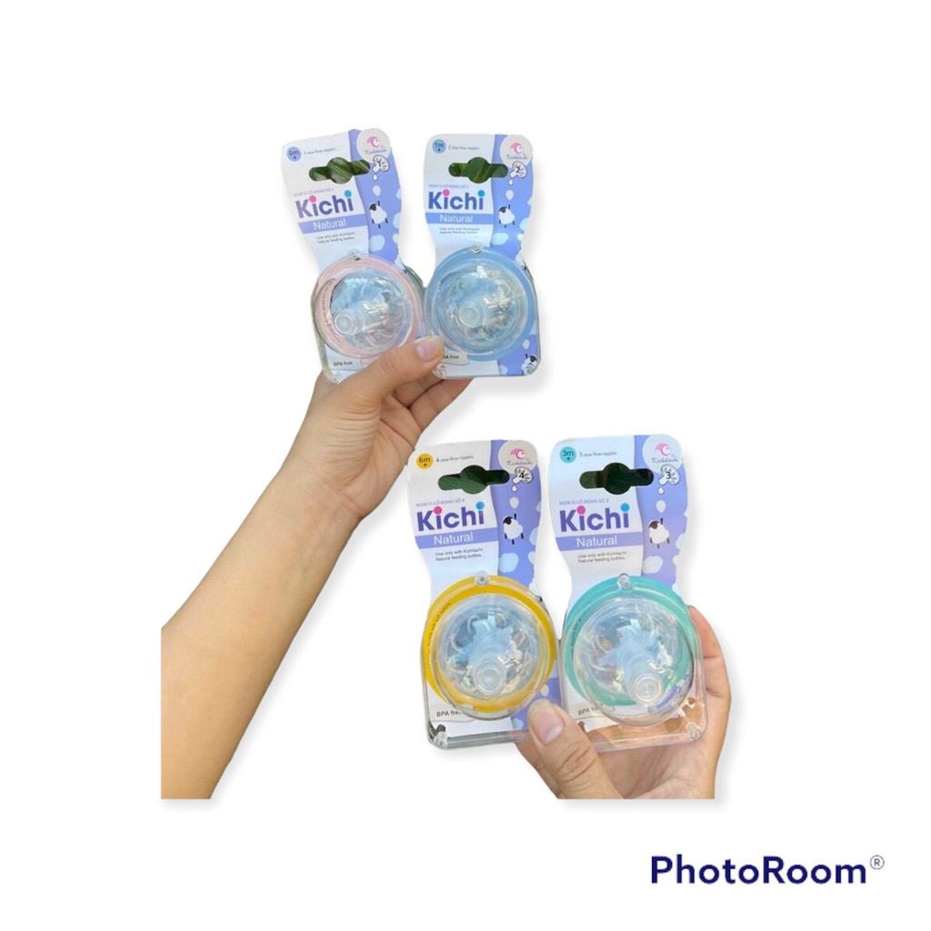 Núm ty bình sữa Kichilachi cổ rộng silicone cao cấp, siêu mềm, mô phỏng bầu vú mẹ