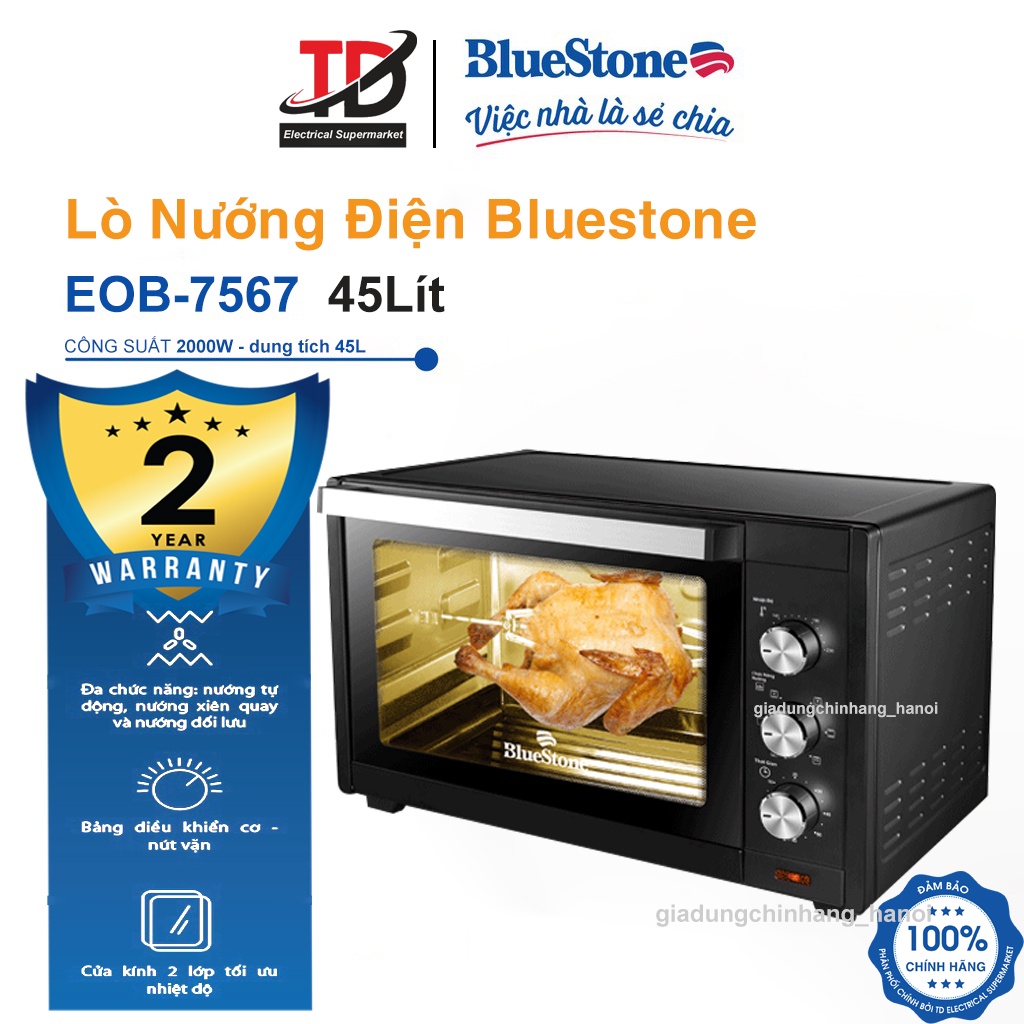 [Mã ELHAMS5 giảm 6% đơn 300K] Lò nướng Bluestone EOB-7567 45 lít - Bảo hành chính hãng 2 năm