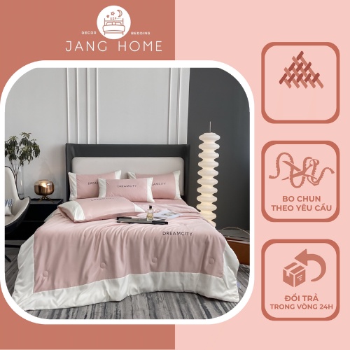 Set 5 món chăn ga phi lụa cao cấp, Bộ chăn ga gối chất phi lụa mềm mịn màu pastel Tặng vỏ gối ôm