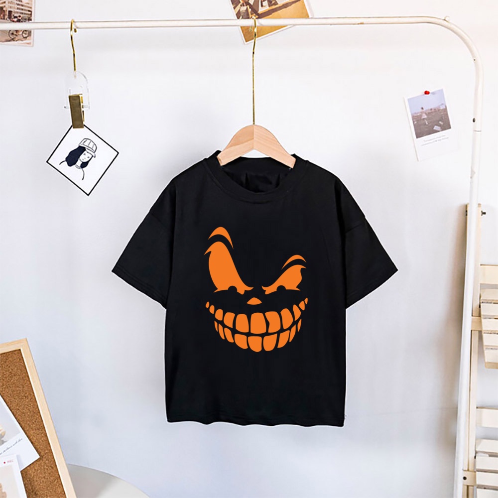Áo Thun Tay Ngắn Màu Đen In Họa Tiết Bí Ngô / Biểu Tượng Cảm Xúc Trang
