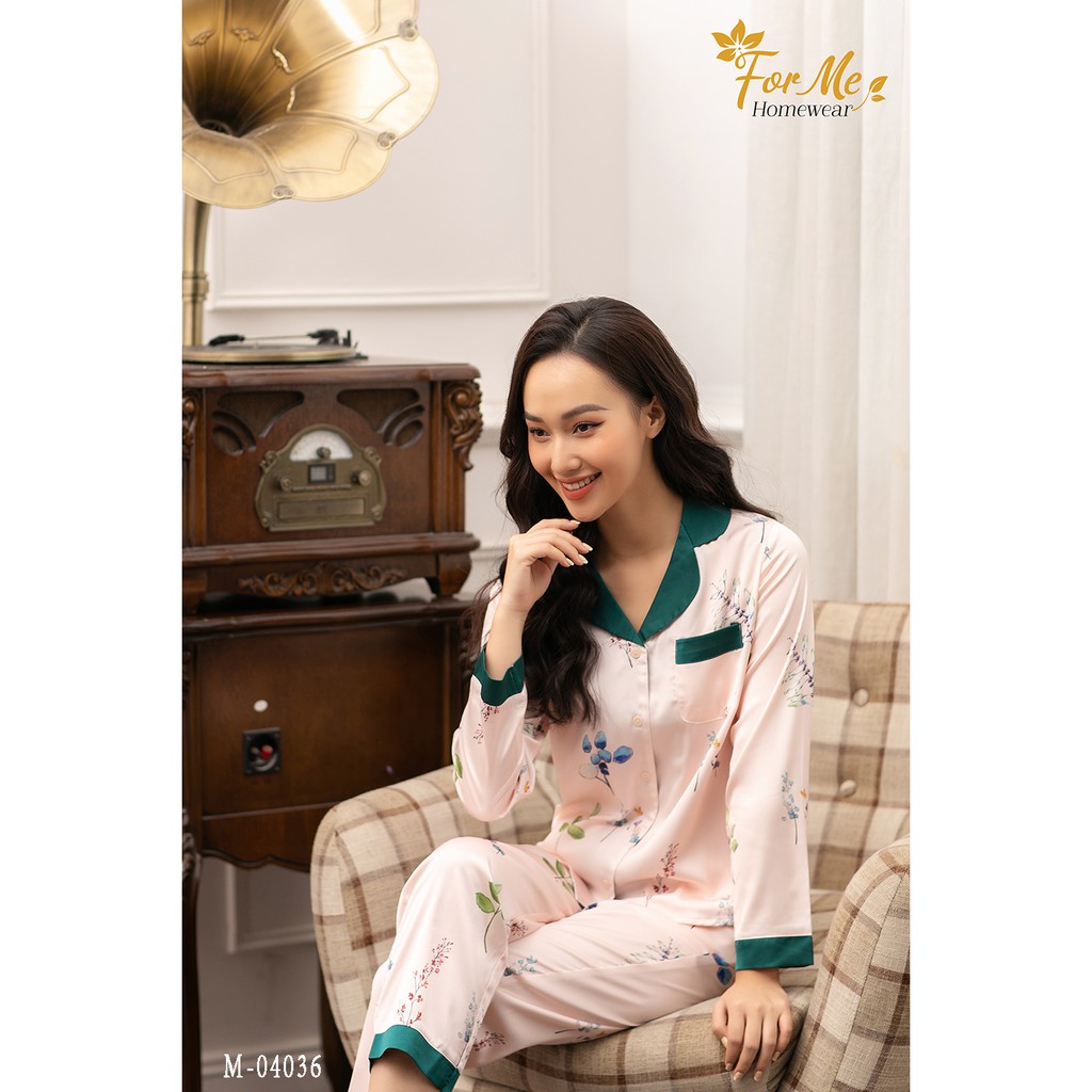 Bộ đồ ngủ, mặc nhà chất Lụa Giấy Luxury DÀI TAY CHÙM NHO 04 forme pijama