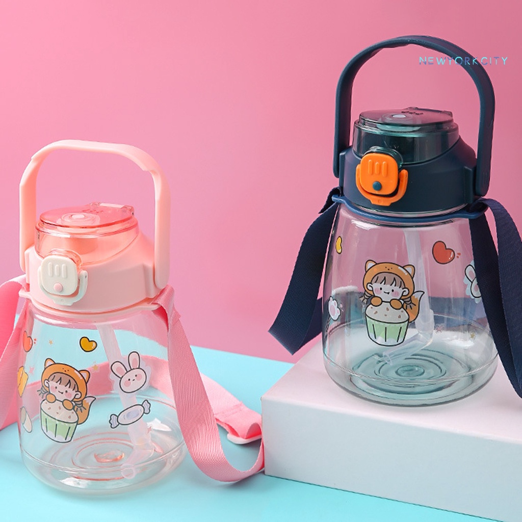 Bình Nước Thể Thao NY-1300ml Có Nắp Đậy Và Dây Đeo Vai Dung Tích Lớn Trong Suốt