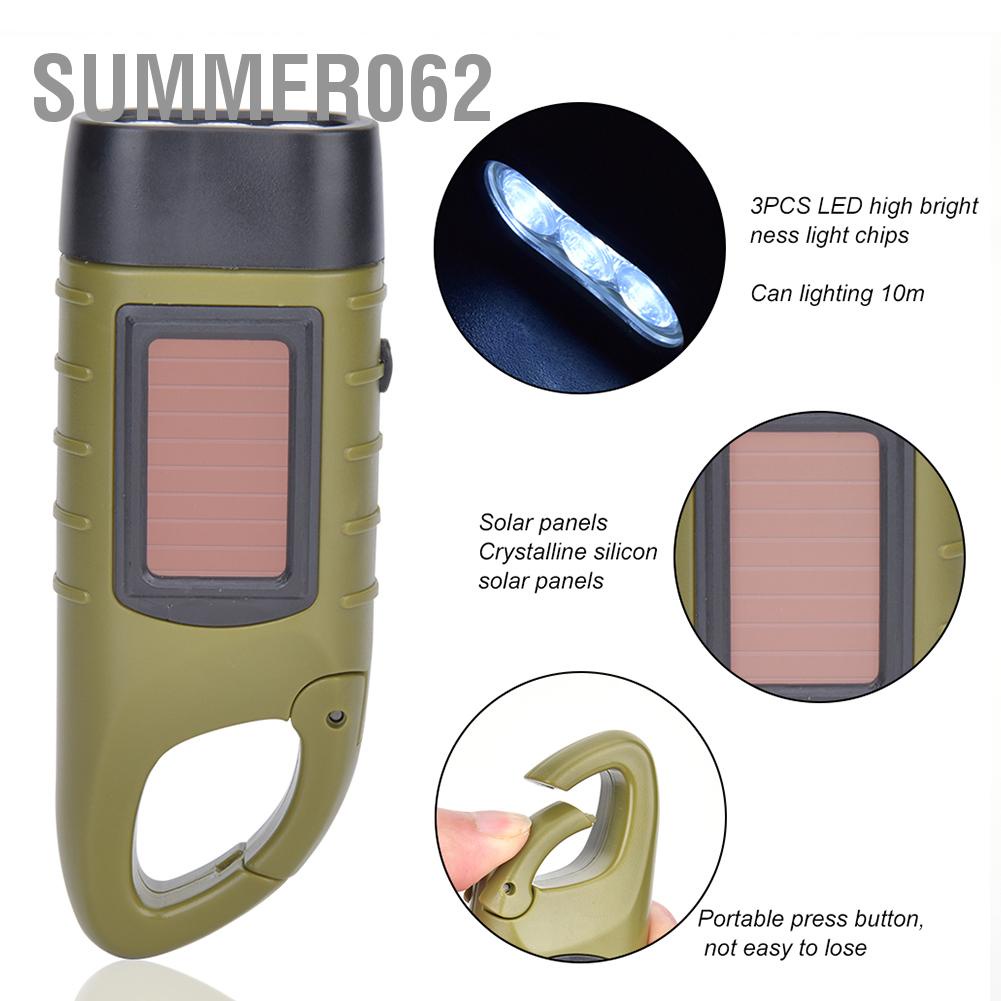 Summer062 AT5503 ABS Plastic Solar Hand Crank Flashlight Emergency LED Portable Torch for Climbing Camping