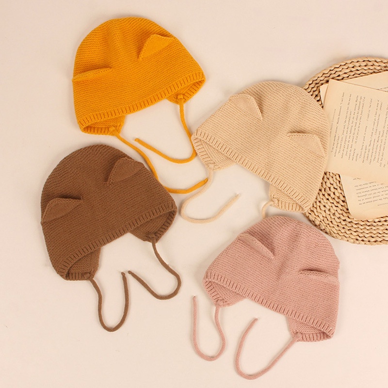 Mũ Len Beanie Tai Mèo Dễ Thương Cho Bé 0-2 Tuổi
