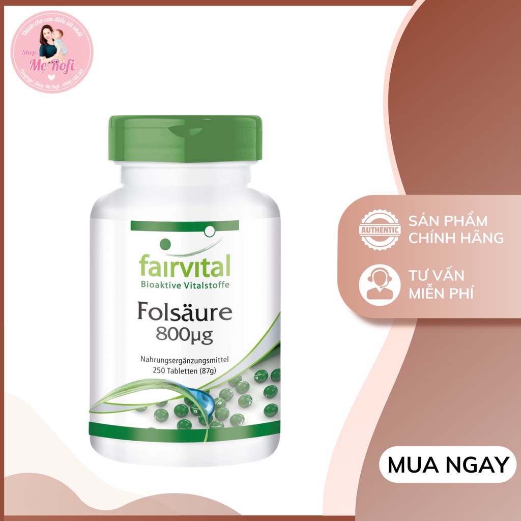 Viên uống bổ sung axit Folic Fairvital Folic Acid 800mcg - Mẹ Rofi