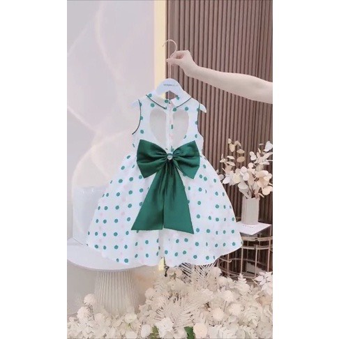 Váy bé gái chấm bi nơ xanh lưng trái tim 8-30kg XHN1053