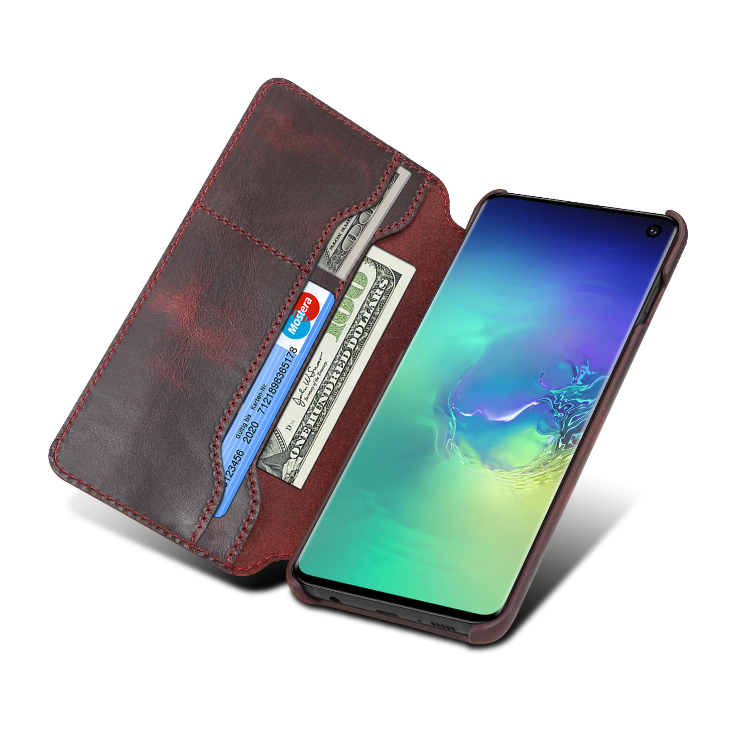 Bao da điện thoại nắp lật kiêm ví đựng thẻ chất liêu da bò cho Samsung S10/10E S9 S8 Note 9 Note 8 Plus