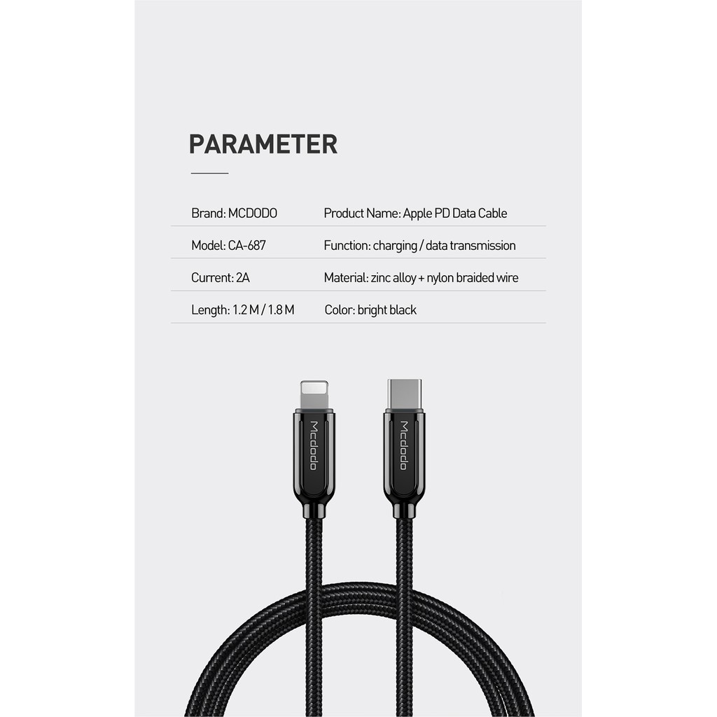 Cáp Sạc Nhanh Mcdodo USB Type C/Lightning PD 36W Dành Cho iPhone