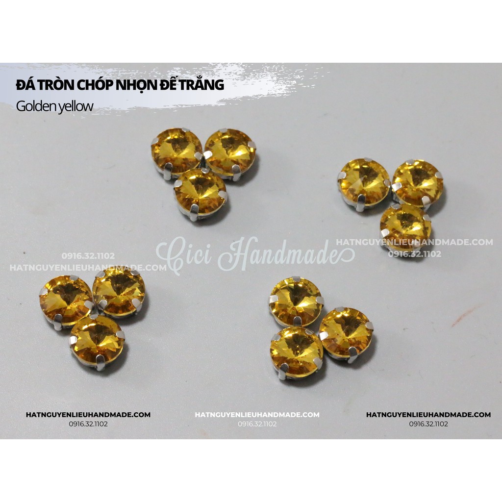 Set 5-10 hạt đá tròn chóp nhọn đế trắng lỗ khâu link 1/2 Cici Handmade chuyên hạt đá hạt pha lê hạt cườm hạt trang sức