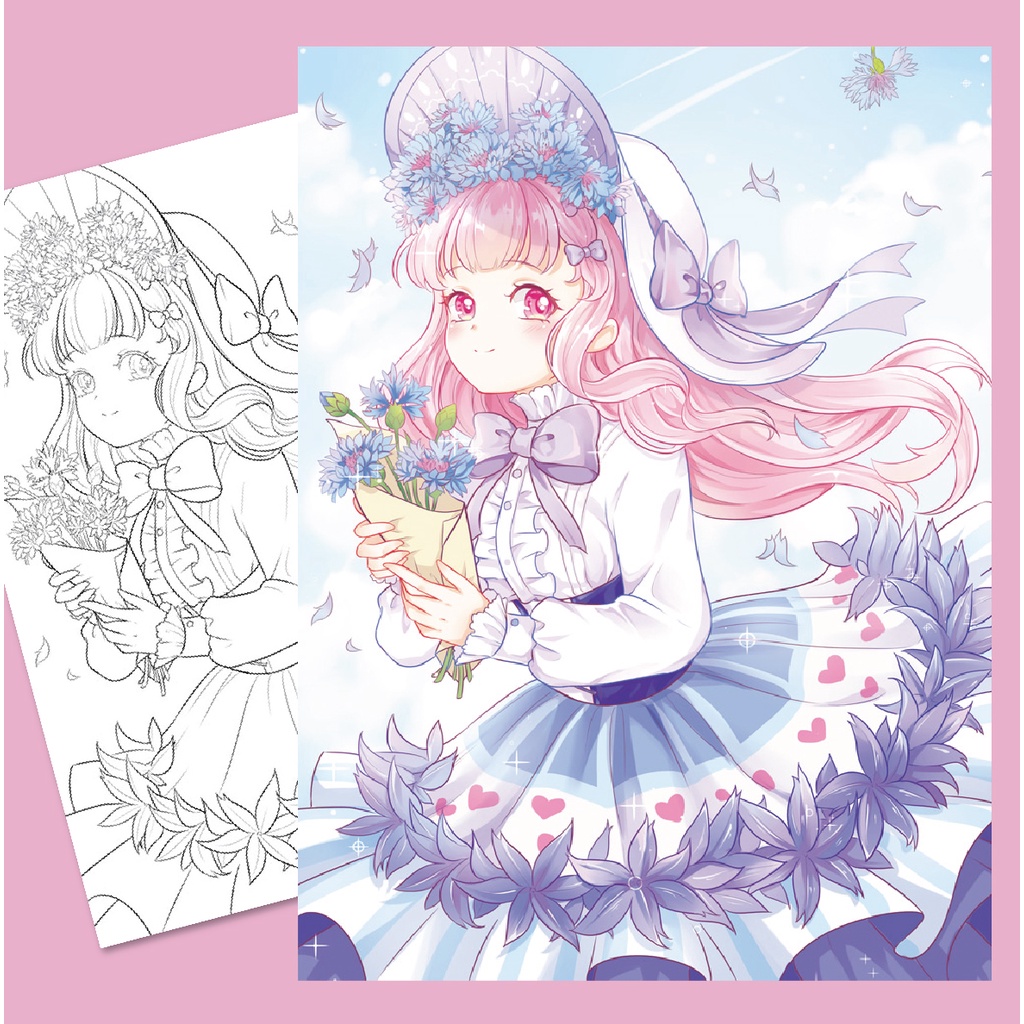 line art tranh tô màu Những nàng tiên hoa (bộ 12 tranh)giấy dầy đẹp