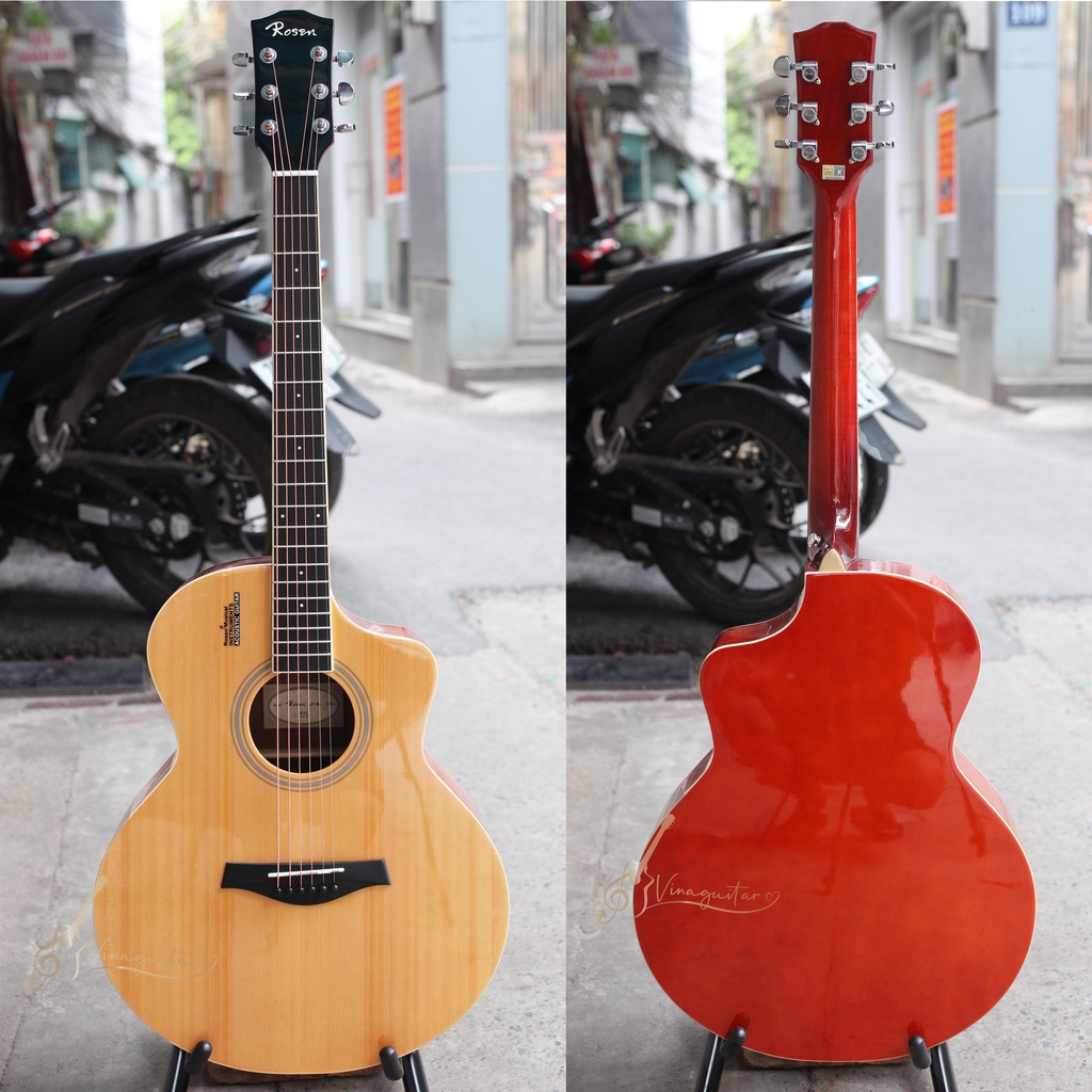 Đàn guitar acoustic Rosen G11tự nhiên sơn bóng dáng A 40inch - tặng full phụ kiện- Vinaguitar phân phối