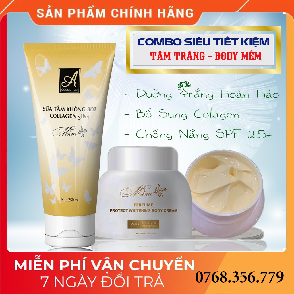 Combo Kem tắm trắng mềm nước hoa + Kem body mềm nước hoa, 150ml + 250g