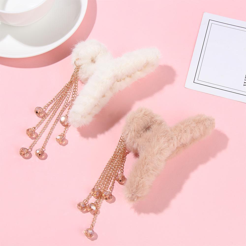 Kẹp Tóc Càng Cua Dài Đính Lông Giả Thời Trang Thu Đông