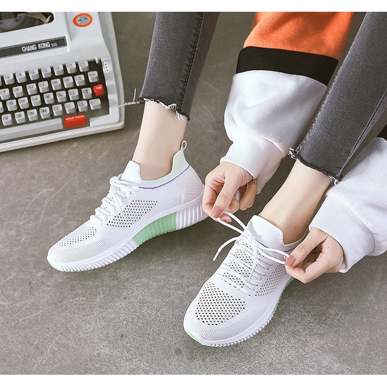 Giày Thể Thao Nữ Trắng Sneaker Dễ Thương Mắt Lưới Cao Cấp Phong Cách Sporty Cá Tính Thích Hợp Đi Học Công Sở Du Lịch