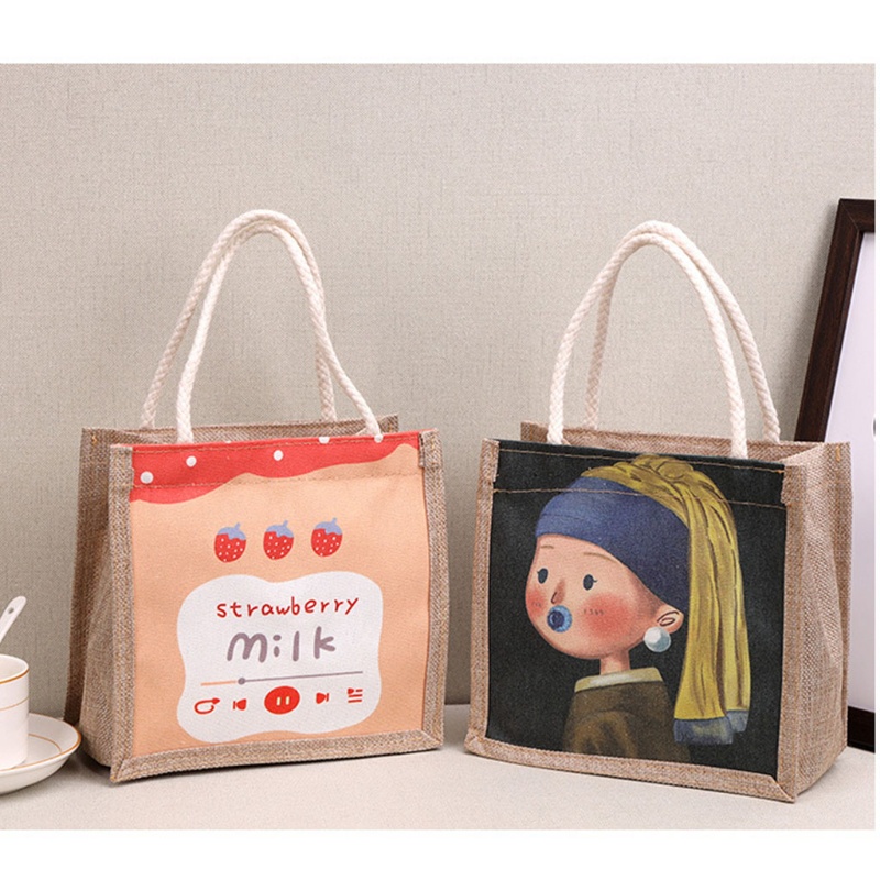 Túi Xách Vải Canvas In Họa Tiết Vintage Thời Trang Cho Nữ