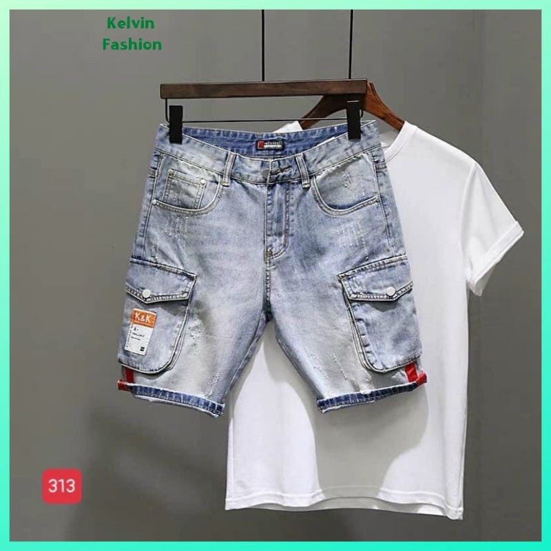 Quần sort bò Nam mẫu mới 💎FreeShip💎 Quần Short Jean Nam đẹp chất bò túi hộp thời trang Hàn Quốc Kelvin Fashion - QS313