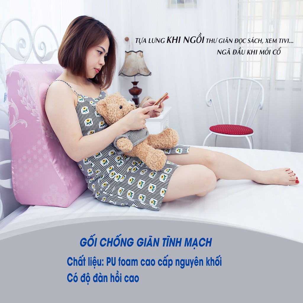 [HÀNG CHÍNH HÃNG] Gối chống giãn tĩnh mạch Yorokobi 25cm - màu hồng