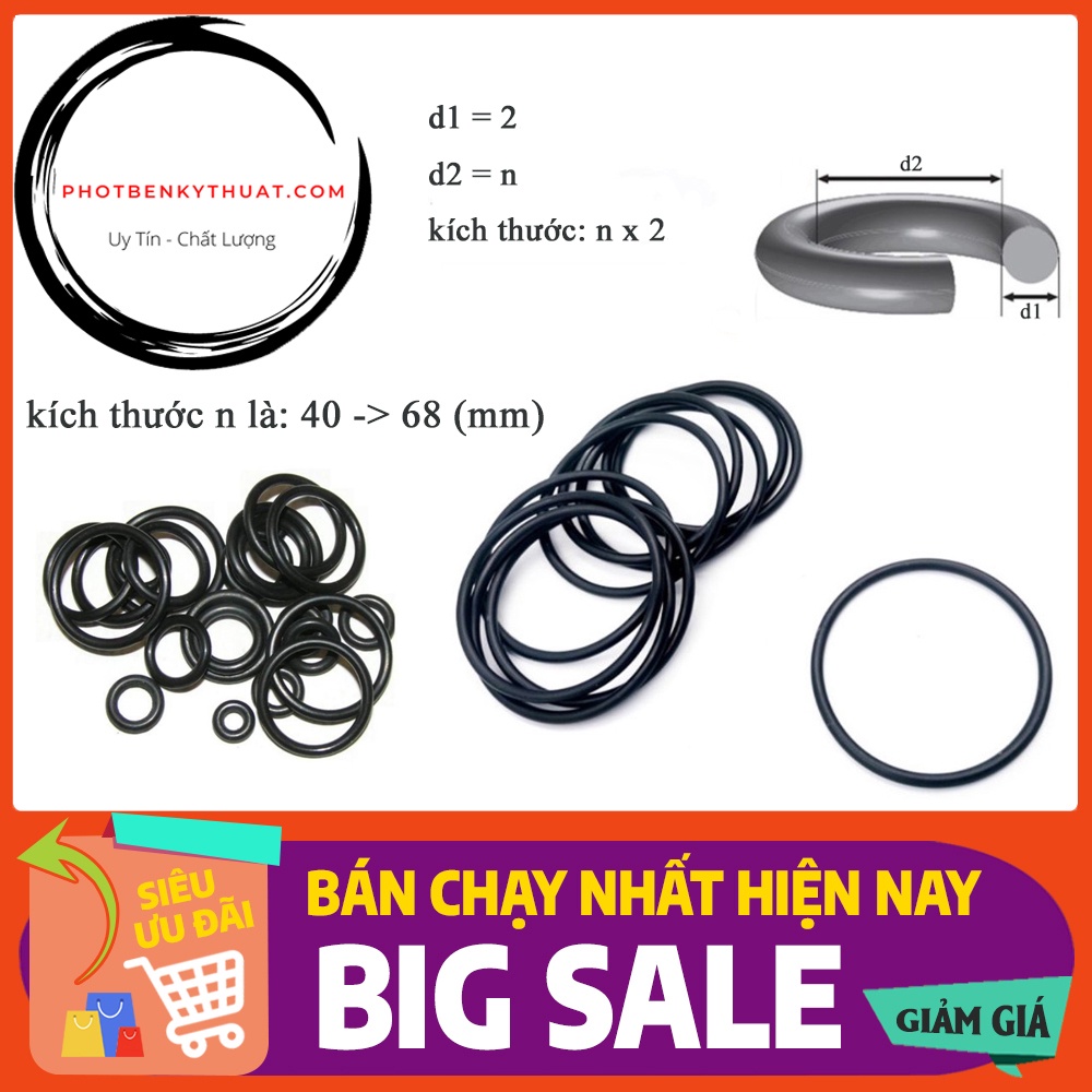 Ron cao su dày 2mm loại mềm, kích thước n là 40 -> 68 mm