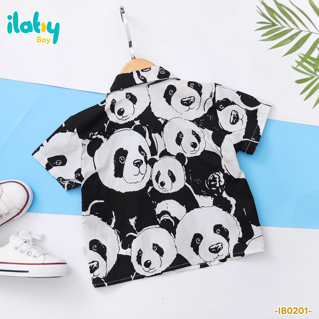 Set đồ bộ bé trai ILABY áo sơ mi gấu kèm quần ngố [52IB02010621]
