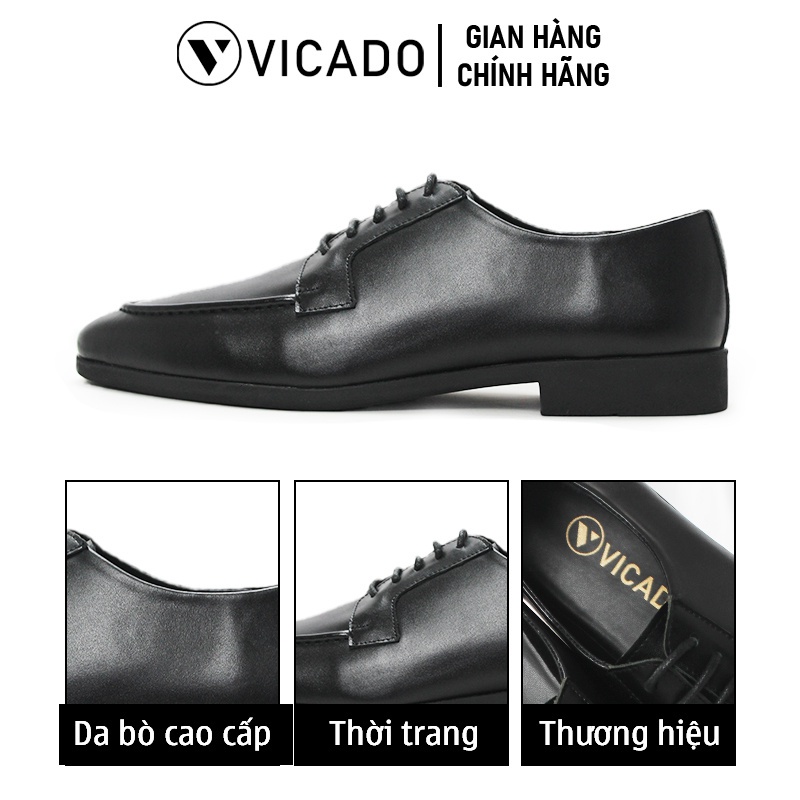 Giày lười nam công sở da bò cao cấp Oxford buộc dây Vicado VO0110 màu đen