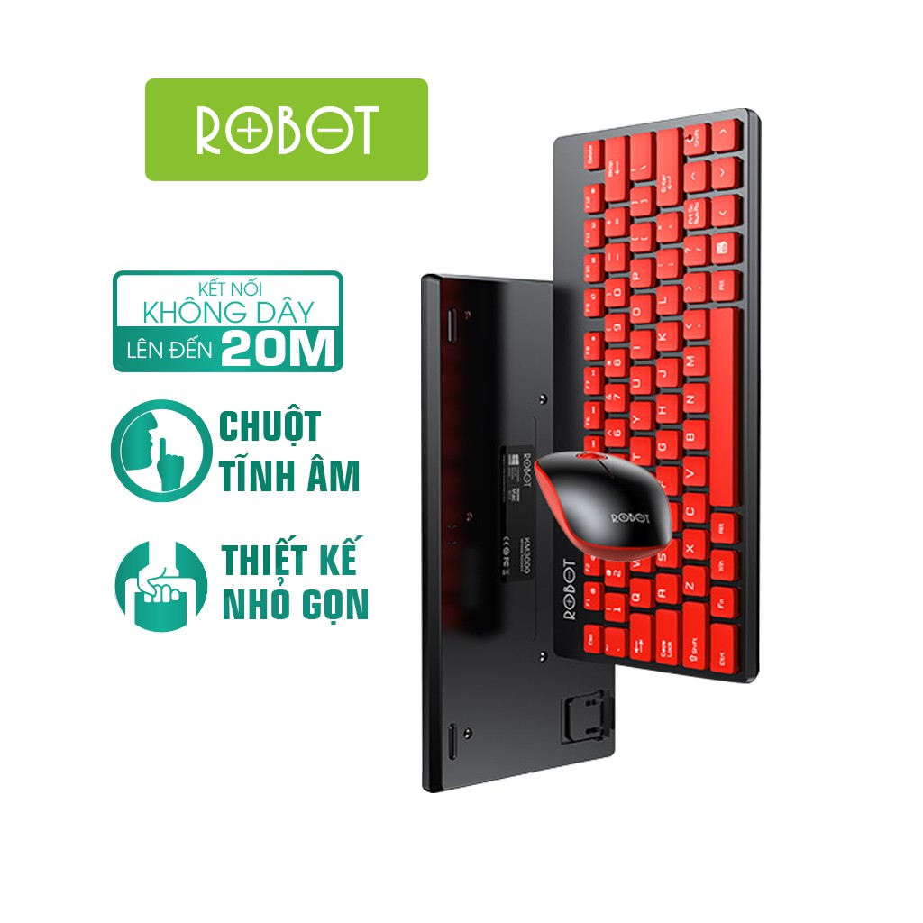 Bộ Bàn Phím Không Dây &amp; Chuột Không Dây ROBOT KM3000 Tĩnh Âm Không Gây Tiếng Ồn - Kiểu Dáng Nhỏ Gọn Thuận Tiện Mang Đi